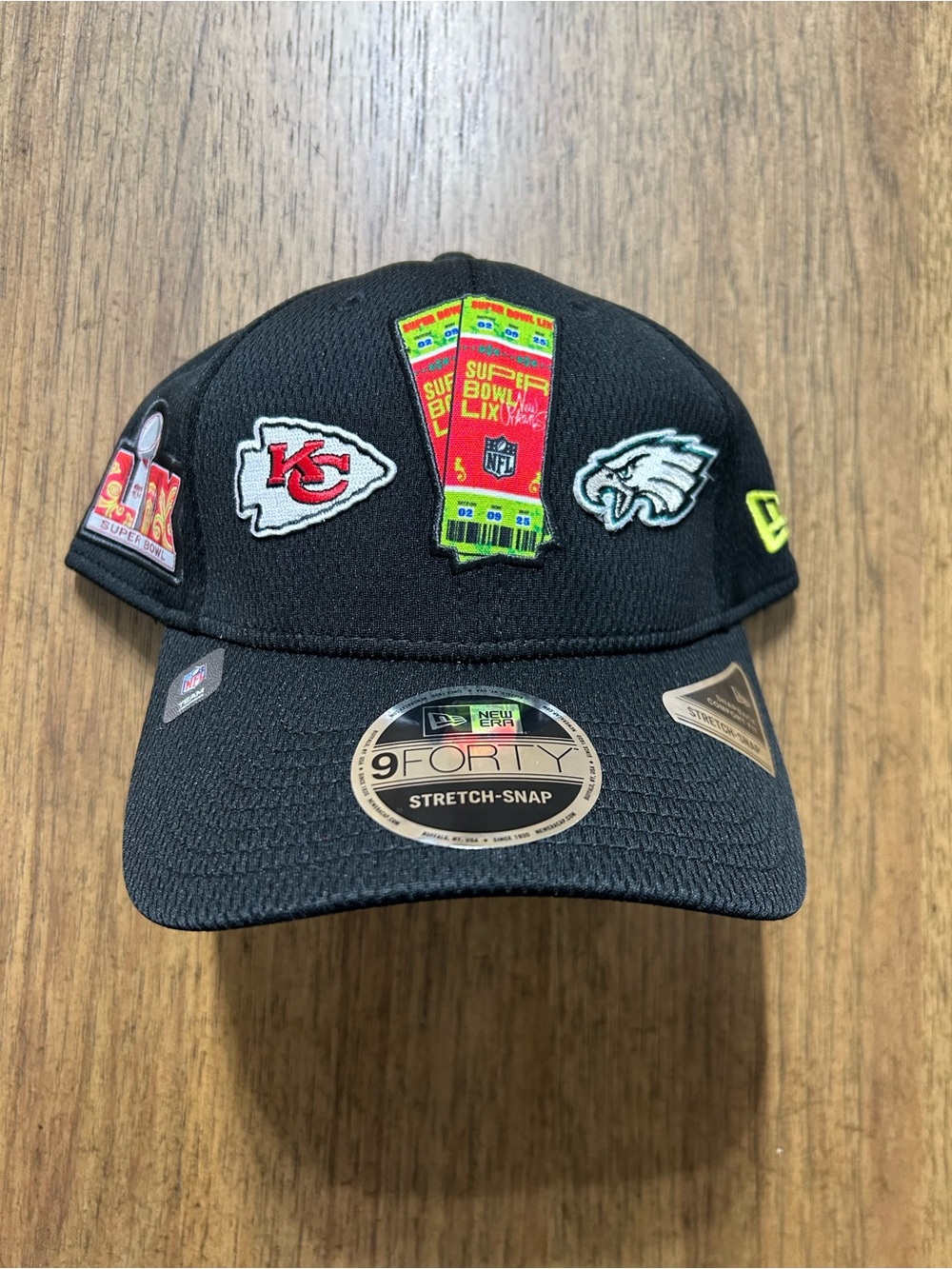NWT New Era 9FORTY Black Super Bowl LIX Patch Hat Eagles / Chiefs